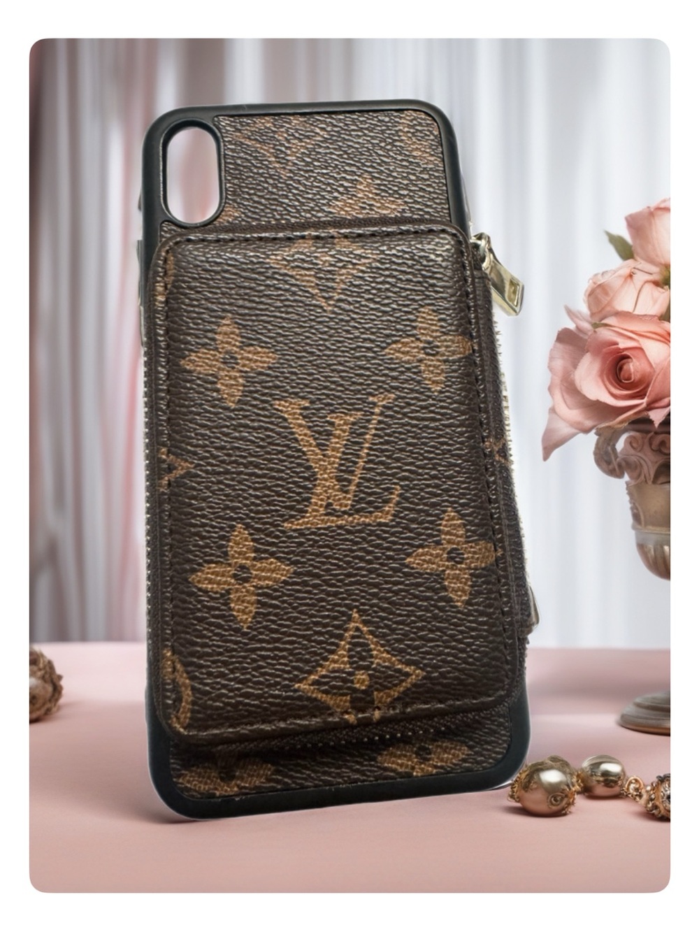 Louis Vuitton Inspired Brown Monogram Zipped Wallet Phone Case